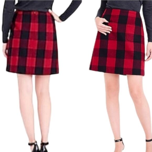 J. Crew Red & Black Plaid Skirt with Front Pockets - Picture 1 of 7